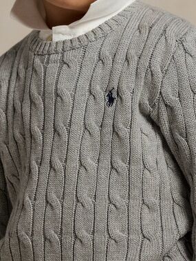 Polo Ralph Lauren Boys Size 8 Grey Cable-Knit Cotton Sweater